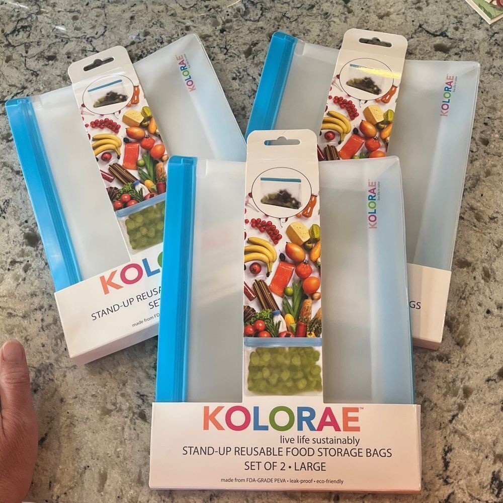 Kolorae Stand-up Reusable Storage Bags 3 packages of 2 large bags (6 bags total)